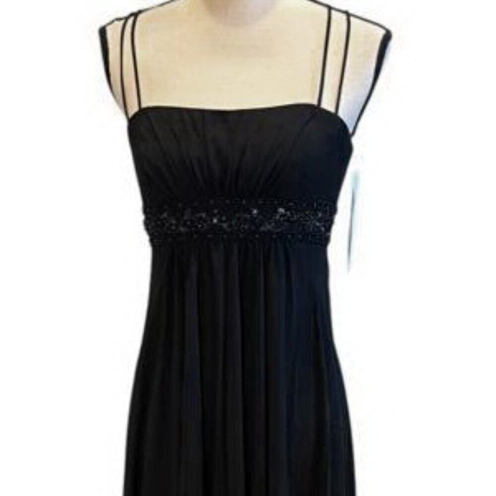 Davids Bridal Black Spaghetti Strap Chiffon Dress with Beaded Waist
